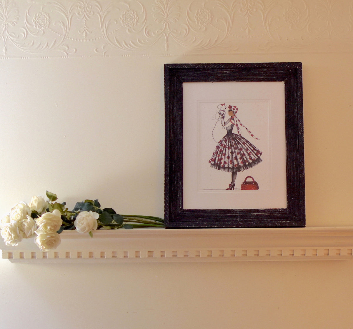 MeowCleeva® art print in rustic black frame, living room and dining room decor