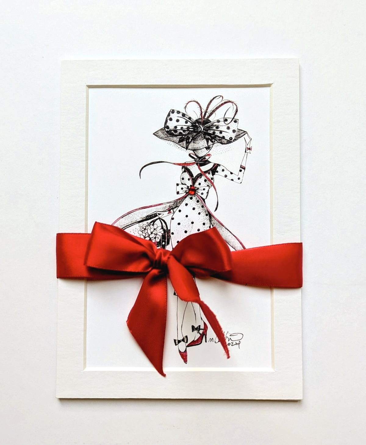 MeowCleeva®  5x7" art print gift wrapped with red satin ribbon