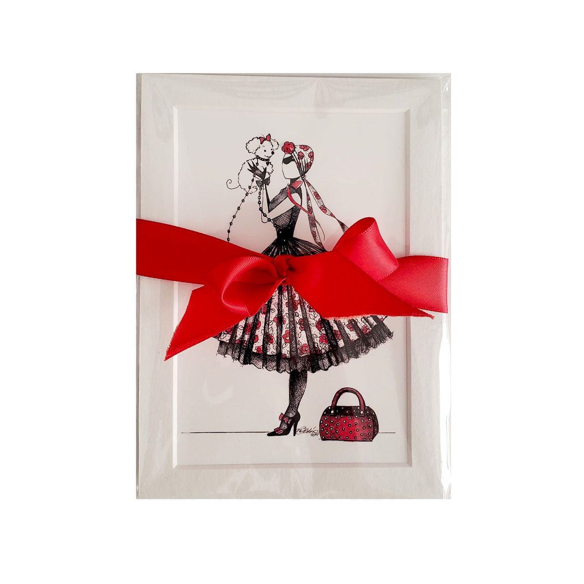 MeowCleeva® art print gift set with red ribbon and Swarovski crystal embelishment